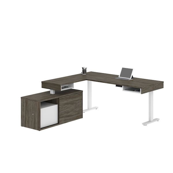 Bestar Pro-Vega Height Adjustable L-Desk, Walnut Grey/White - 130850-000035