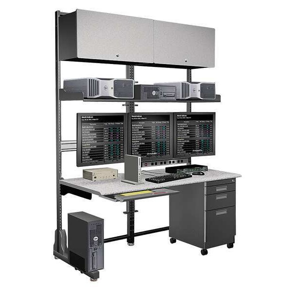 Hergo Computer Workstation, 35 in D X 87 in H, 60 in W X Laminate, Metal, Black, Gray - 95-TRIMO-000