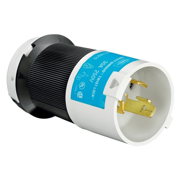 Hubbell 30A Twist-Lock Plug 2P 3W 250VAC L6-30P BK/WT - HBL2621S