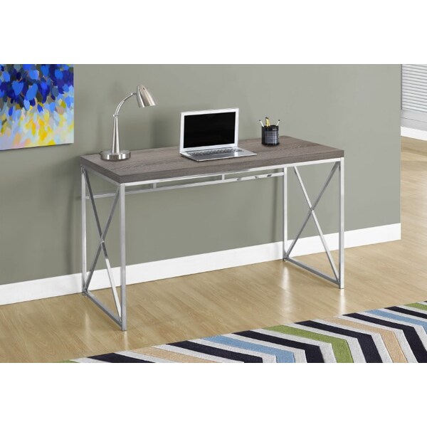 Monarch Specialties Computer Desk, Home Office, Laptop, Work, Metal, Laminate, Brown, Chrome, Contemporary, Modern - I 7204