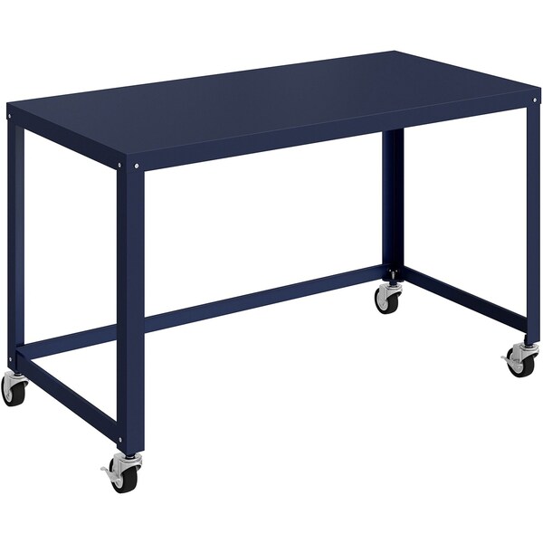 Lorell SOHO Mobile Steel Desk, 200lb Capacity, 48" x 24" x 30", Navy - LLR18335
