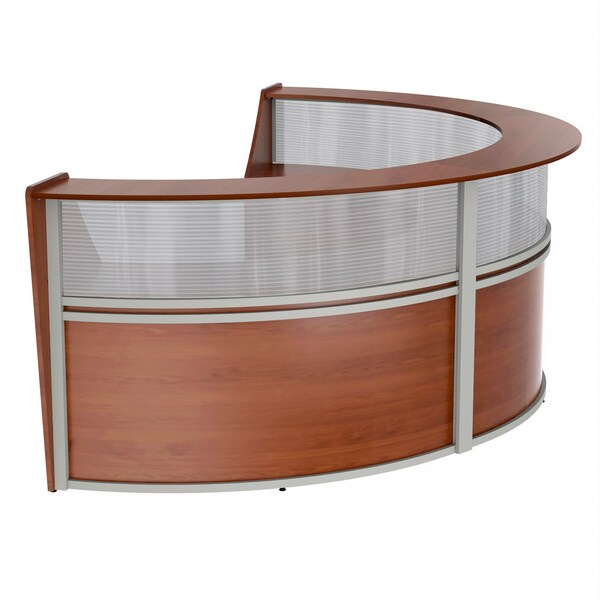 Linea Italia Curved Reception Desk 3 Units, Clear Panel, 143 inW x 71 inD, Cherry - ZUC317