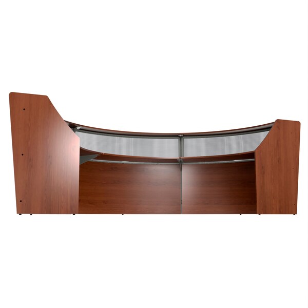 Linea Italia Curved Reception Desk 3 Units, Clear Panel, 143 inW x 71 inD, Cherry - ZUC317