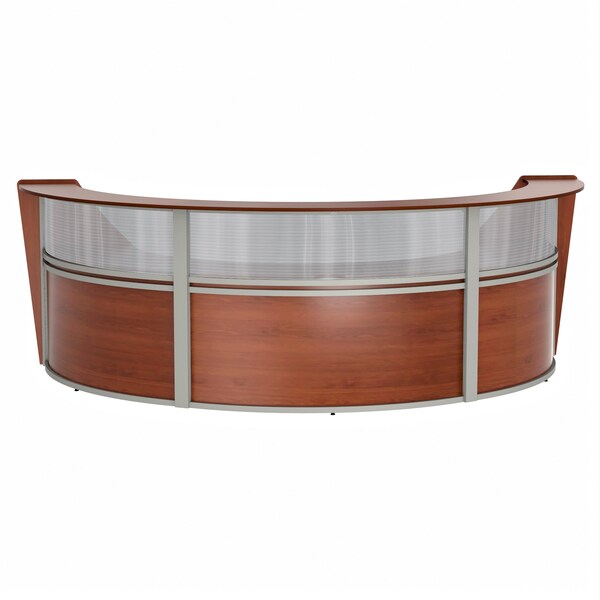 Linea Italia Curved Reception Desk 3 Units, Clear Panel, 143 inW x 71 inD, Cherry - ZUC317