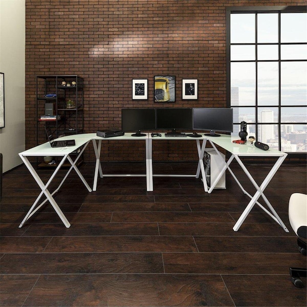 Walker Edison Furniture Walker Edison 23 in. X Frame Command Center Gaming Desk Station - White - G2D51X29WH