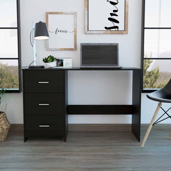 Homeroots Echo Black Computer Desk with Three Drawers - 403782