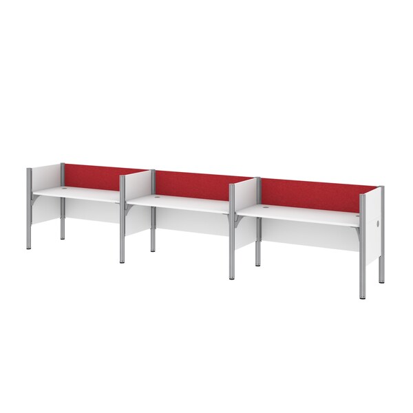 Bestar Bestar Pro-Biz 183W 3-Person Office Cubicles with Red Tack Boards and Low Privacy Panels in white - 100872CR-17