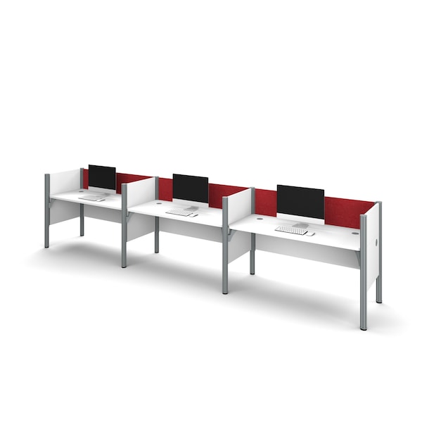 Bestar Bestar Pro-Biz 183W 3-Person Office Cubicles with Red Tack Boards and Low Privacy Panels in white - 100872CR-17