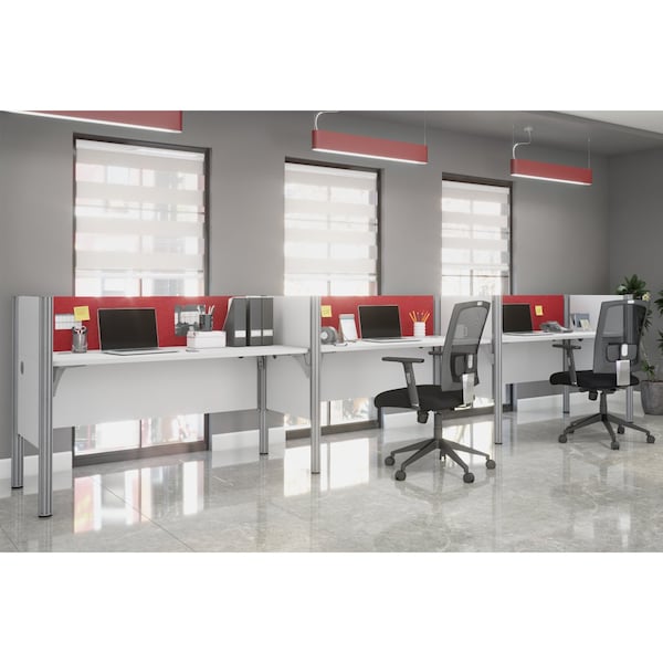 Bestar Bestar Pro-Biz 183W 3-Person Office Cubicles with Red Tack Boards and Low Privacy Panels in white - 100872CR-17