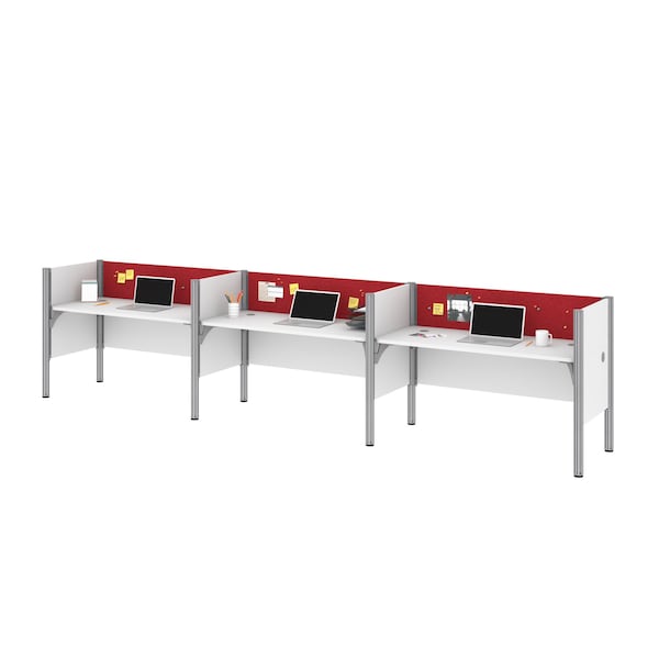 Bestar Bestar Pro-Biz 183W 3-Person Office Cubicles with Red Tack Boards and Low Privacy Panels in white - 100872CR-17