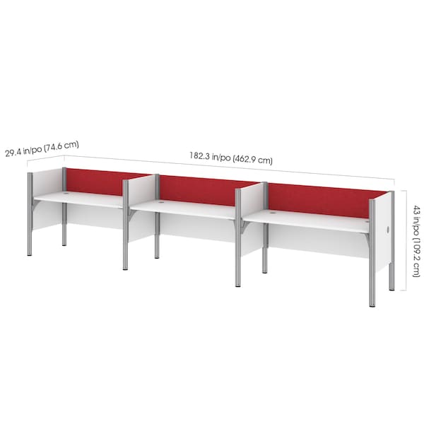 Bestar Bestar Pro-Biz 183W 3-Person Office Cubicles with Red Tack Boards and Low Privacy Panels in white - 100872CR-17