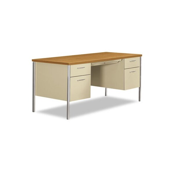 Hon HON, 34000 SERIES DOUBLE PEDESTAL DESK, 60W X 30D X 29.5H, HARVEST/PUTTY - 34962CL