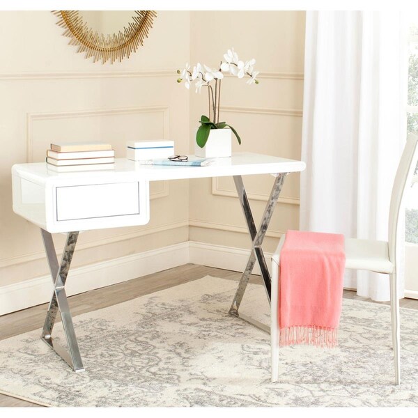 Safavieh Hanover Desk, White & Chrome - FOX2207A