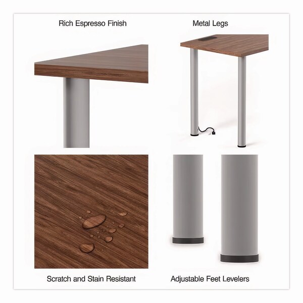 Union & Scale Essentials Writing Table-Desk with Integrated Power Management, Espresso/Aluminum - UN59690-CC