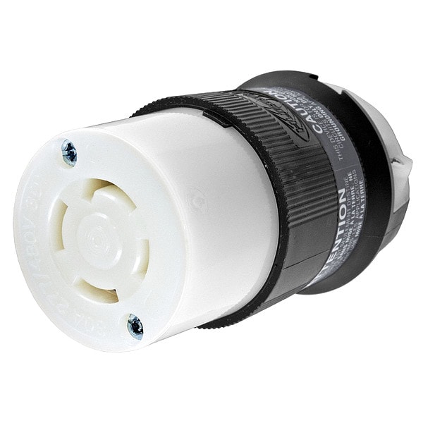 Hubbell 30A Twist-Lock Connector 4P 4W 277/480VAC L19-30R BK/WT - HBL2763
