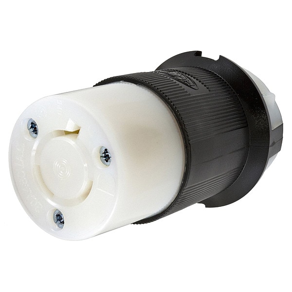 Hubbell 20A Twist-Lock Connector 2P 3W 480VAC L8-20R BK/WT - HBL2343