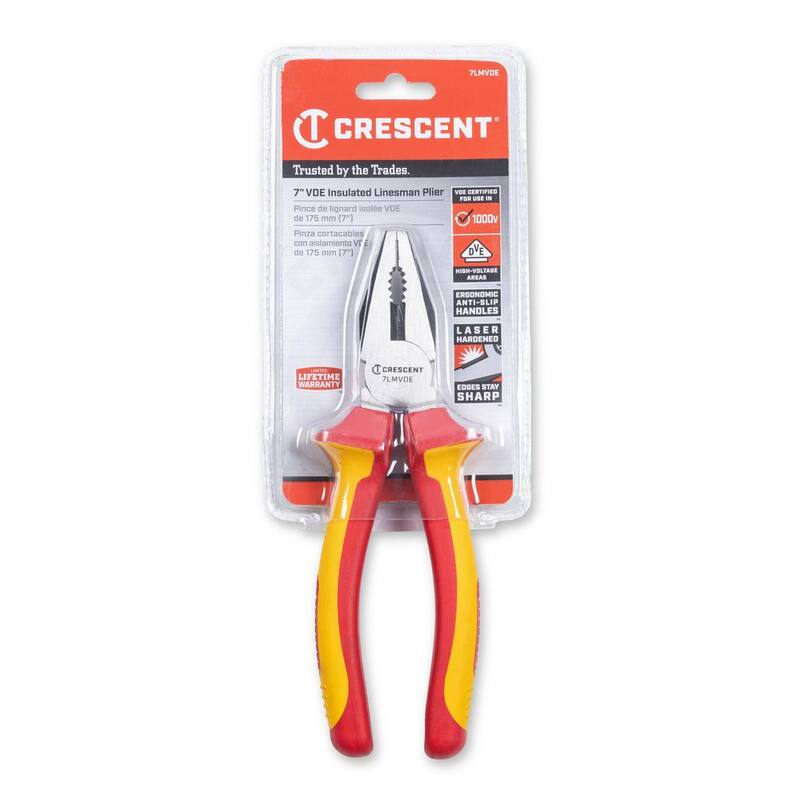 Crescent 7 in. VDE 1000-Volt Insulated Linesman Cutting Pliers - 7LMVDE