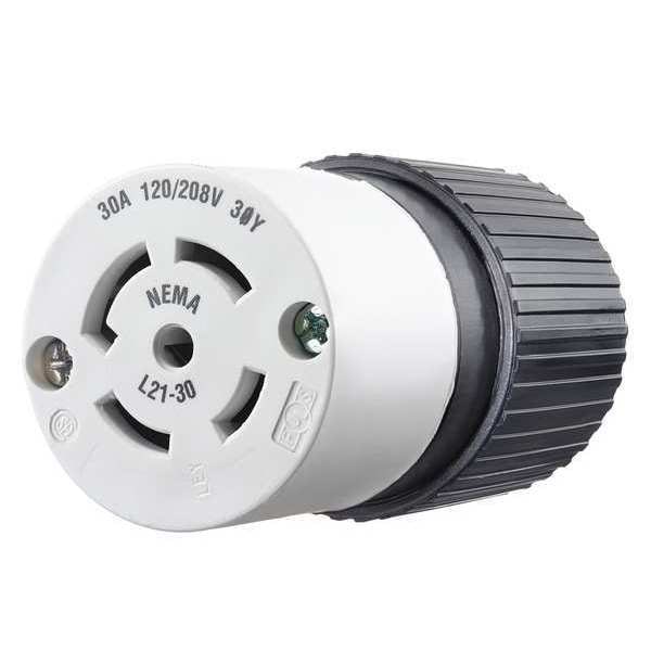 Zoro Select Locking Connector Black/White 120/208VAC L21-30R - 72130NC