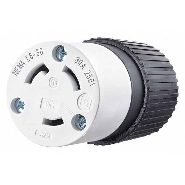 Zoro Select Locking Connector Black/White 250VAC 30A L6-30R - 70630NC