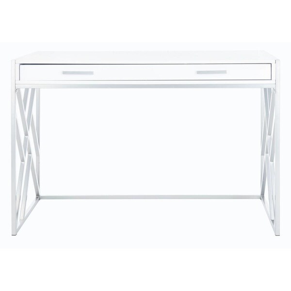 Safavieh Elaine 1 Drawer Desk; White & Silver - DSK2201B