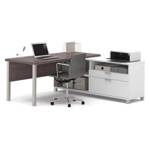 Bestar L Shaped Desk L-Shape Workstation, 71.1" D X 29.9" H, 71.1" W X Melamine, Bark Gray - 120883-47