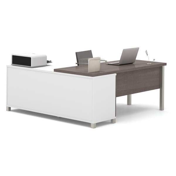 Bestar L Shaped Desk L-Shape Workstation, 71.1" D X 29.9" H, 71.1" W X Melamine, Bark Gray - 120883-47