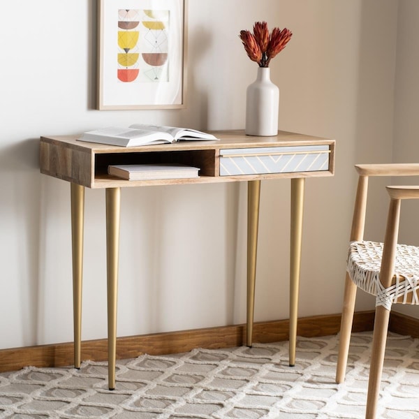 Safavieh Leni Desk, Natural & Brass - DSK9003A