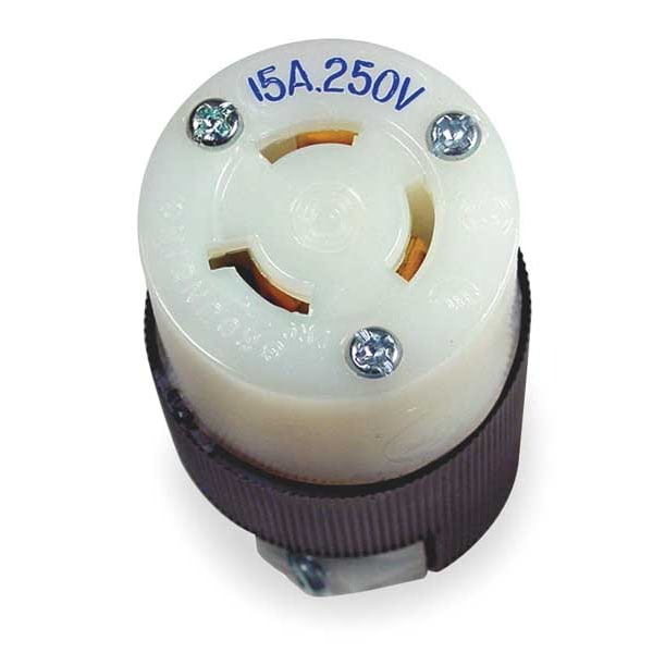 Hubbell 15A Twist-Lock Connector 2P 3W 250VAC L6-15R BK/WT - HBL4579C