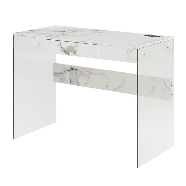 Convenience Concepts 42 in. SoHo Glass Desk with Charging Station - 131546WM