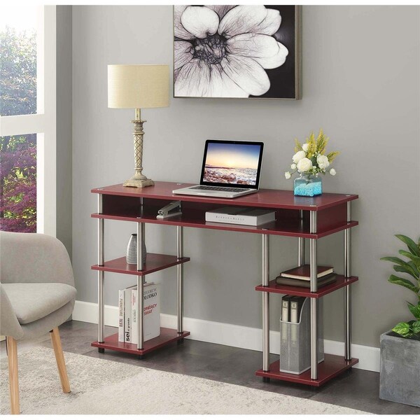 Convenience Concepts 47.25 x 15.75 x 30 in. Designs2Go No Tools Student Desk with Shelves, Cranberry Red - 131436CR