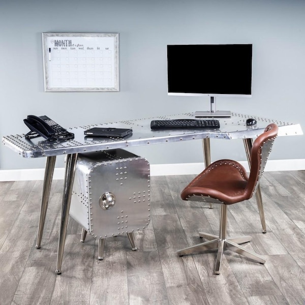 Homeroots 29.5 x 67.5 x 35.5 in. Funky Silver Wing Desk - 389427