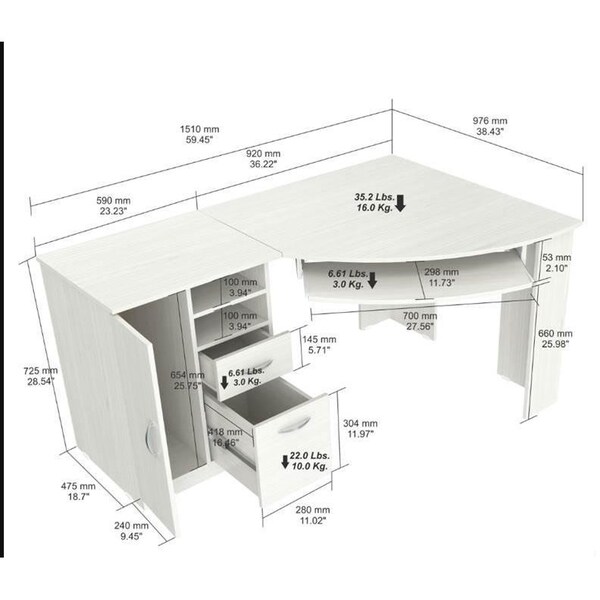 Homeroots Corner Computer Desk - Melamine and Engineered wood - 249807