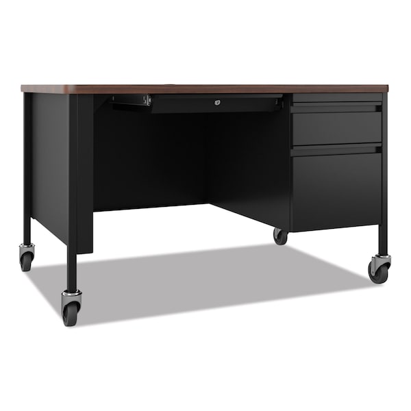 Hirsh Industries Mobile Teachers Pedestal Desk, Right-Hand Pedestal: Box/File Drawer, 48inx30inx29.5in, Walnut/Black - 22656