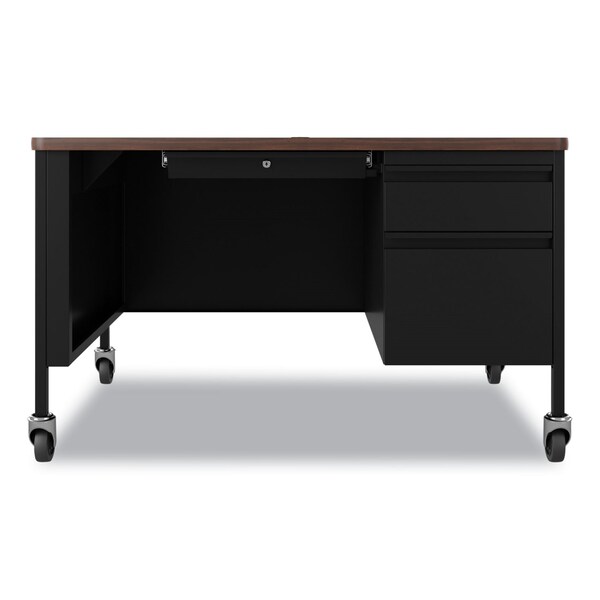 Hirsh Industries Mobile Teachers Pedestal Desk, Right-Hand Pedestal: Box/File Drawer, 48inx30inx29.5in, Walnut/Black - 22656