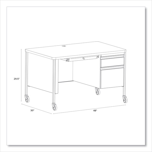 Hirsh Industries Mobile Teachers Pedestal Desk, Right-Hand Pedestal: Box/File Drawer, 48inx30inx29.5in, Walnut/Black - 22656