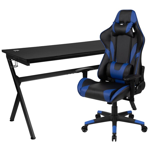 Flash Furniture Black Gaming Desk-Cup Holder/Reclining Chair Set - BLN-X20D1904L-BL-GG