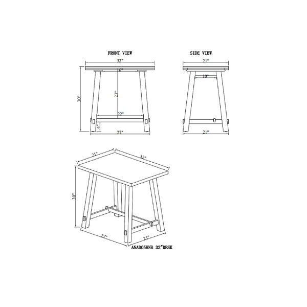 Alaterre Furniture Adam 32" W Small Solid Wood Desk - ANAD05RNB