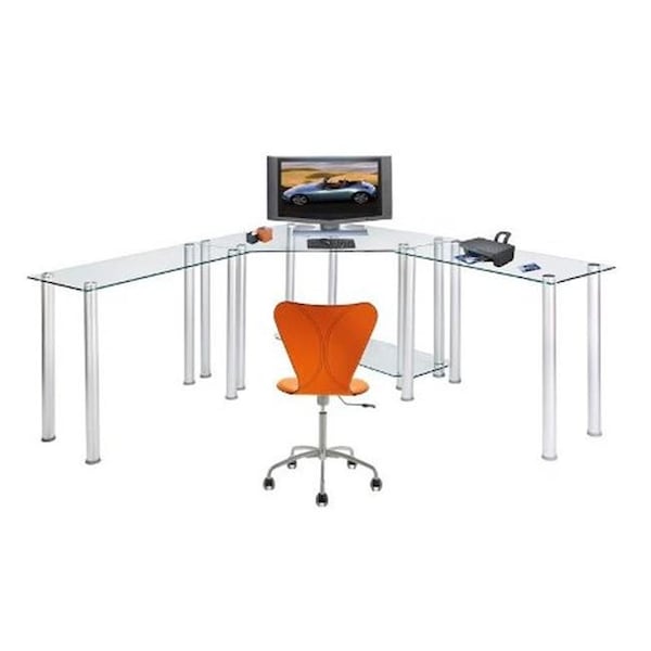 Rta Home And Office RTA Home and Office CT-013LR Clear Tempered Glass Corner Computer Desk with Left and Right Extention tables - CT-013LR