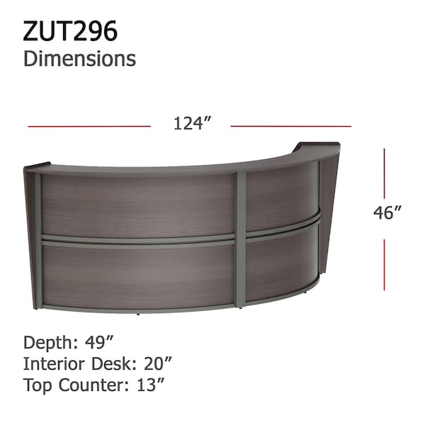Linea Italia Curved Reception Desk with Counter, 2 Units, 124 inW x 49 inD, Mocha - ZUT296