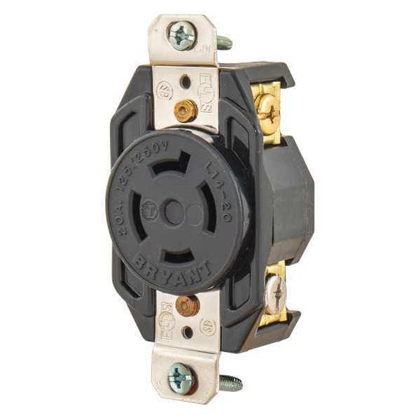 Zoro Select 20A Locking Receptacle 3P 4W 125/250VAC L14-20R BK - 71420FR