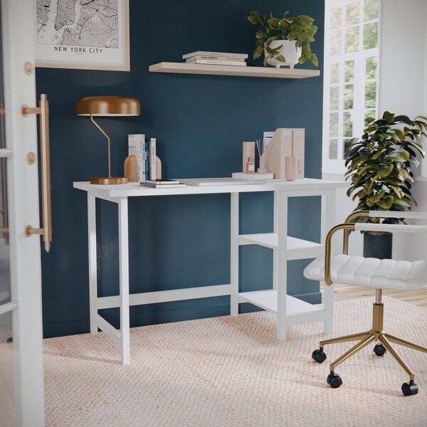 Martha Stewart 23.5 in. D X 47.5 in. W X Pine Wood, Rubberwood (Parawood), White Wood Grain - BLN-FY-HY-1071-WH-MS