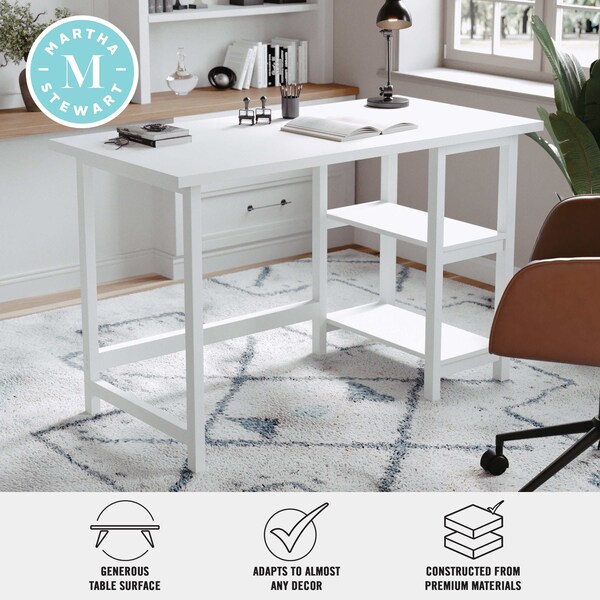 Martha Stewart 23.5 in. D X 47.5 in. W X Pine Wood, Rubberwood (Parawood), White Wood Grain - BLN-FY-HY-1071-WH-MS
