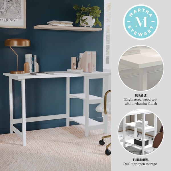 Martha Stewart 23.5 in. D X 47.5 in. W X Pine Wood, Rubberwood (Parawood), White Wood Grain - BLN-FY-HY-1071-WH-MS