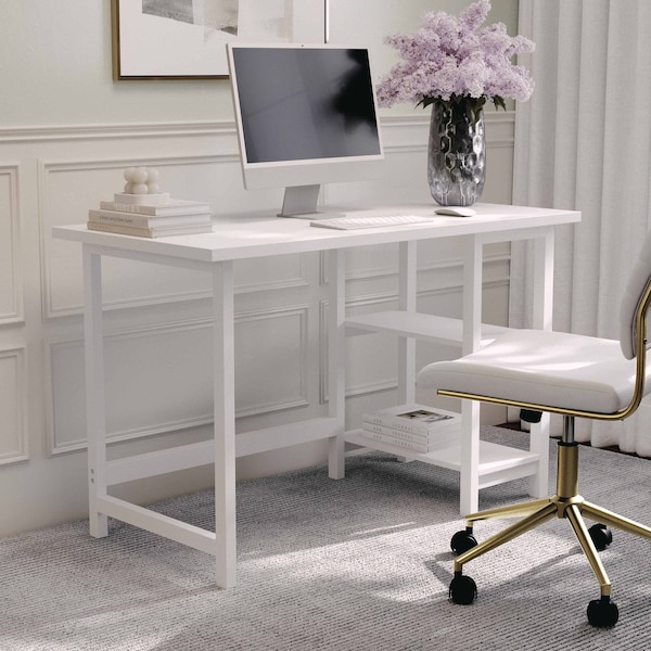 Martha Stewart 23.5 in. D X 47.5 in. W X Pine Wood, Rubberwood (Parawood), White Wood Grain - BLN-FY-HY-1071-WH-MS
