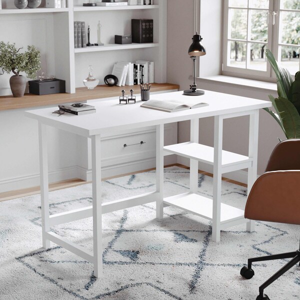 Martha Stewart 23.5 in. D X 47.5 in. W X Pine Wood, Rubberwood (Parawood), White Wood Grain - BLN-FY-HY-1071-WH-MS
