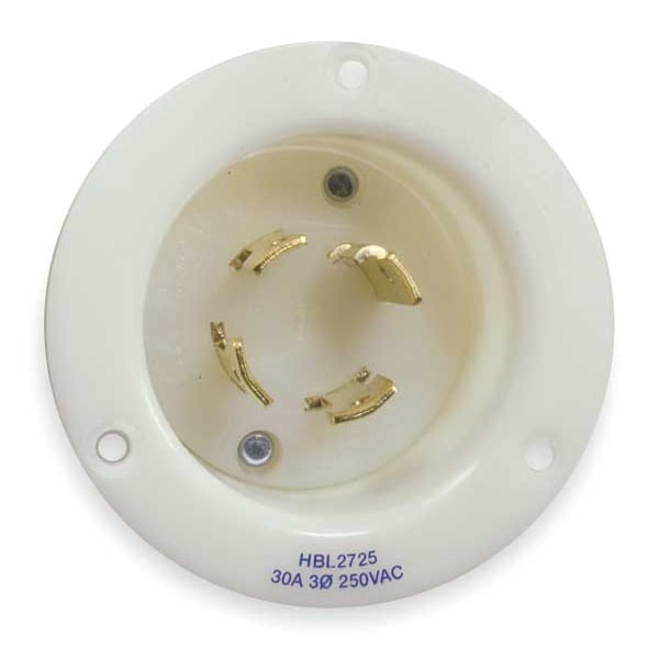 Hubbell 30A Flanged Twist-Lock Inlet 3P 4W 250VAC L15-30P WT - HBL2725