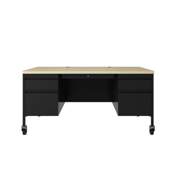 Hirsh Mobile Double Pedestal File Desk W/ Round Corner T-Mold Top, 30 in D X 29.5 in H, 60 in W X - 25056