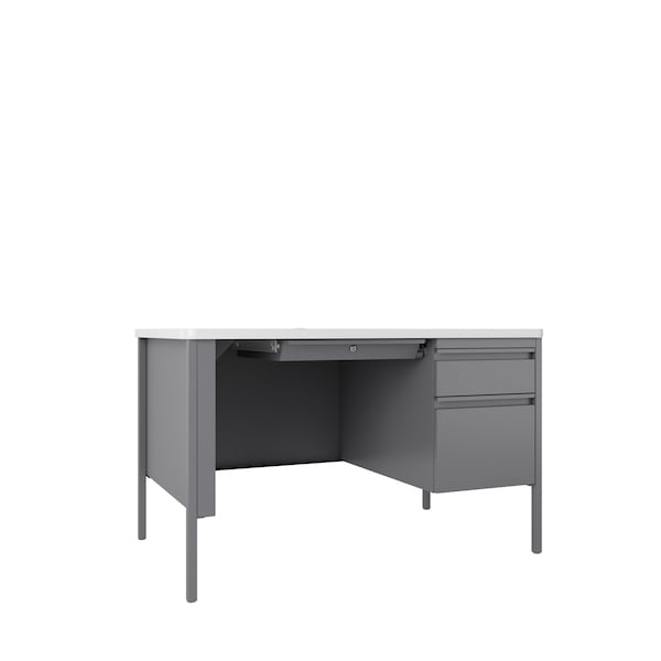 Hirsh Right-Hand Single Pedestal File Office Desk, 30 in D X 29.5 in H, 48 in W X Platinum / White - 22643