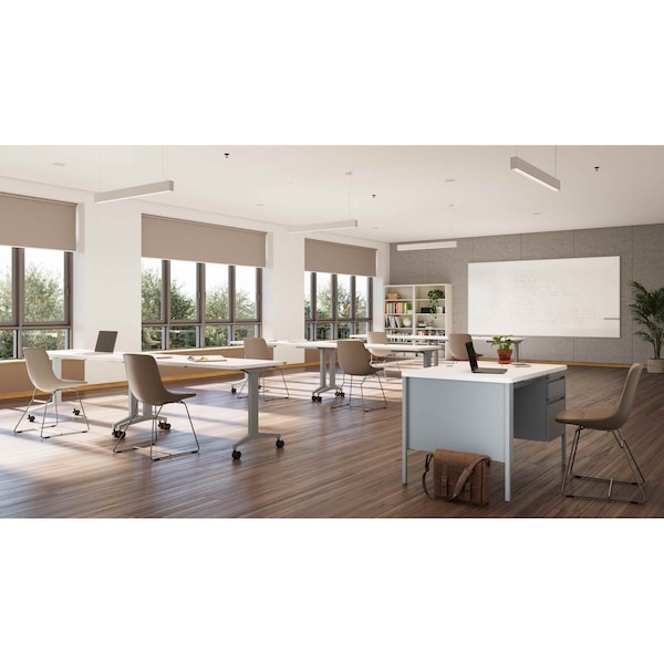 Hirsh Right-Hand Single Pedestal File Office Desk, 30 in D X 29.5 in H, 48 in W X Platinum / White - 22643