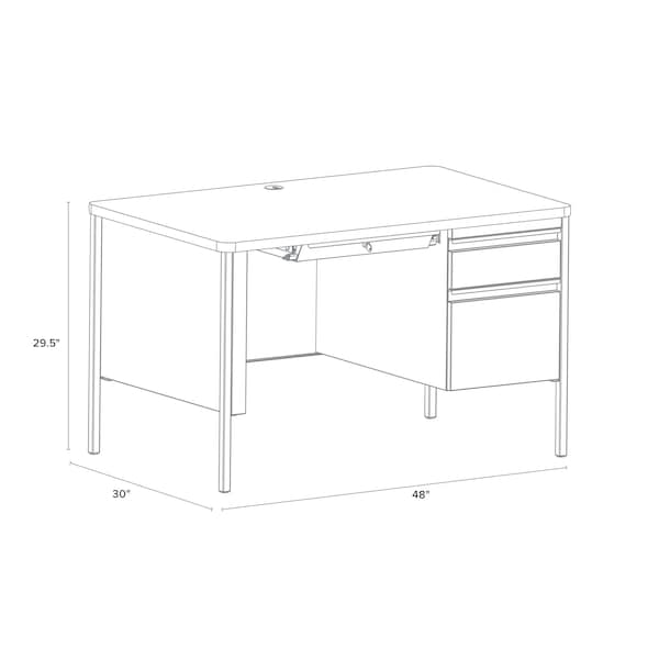 Hirsh Right-Hand Single Pedestal File Office Desk, 30 in D X 29.5 in H, 48 in W X Platinum / White - 22643